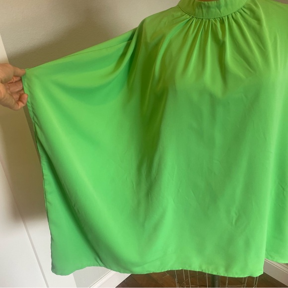 SZ S Green Oversized High Neck Tie Back Neck Blouse - Picture 5 of 7